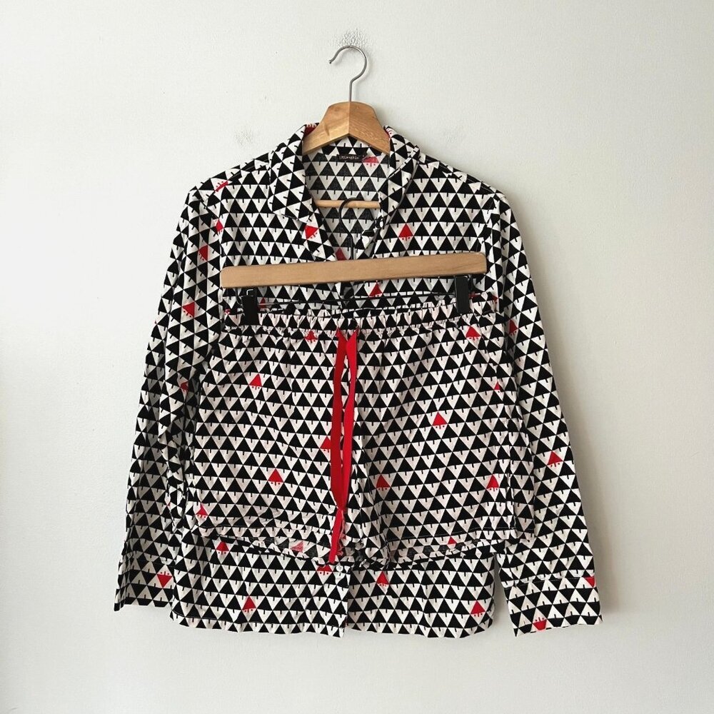 J. McLaughlin Black & White Pajama Set Long Sleeves Shorts Women's Size Small